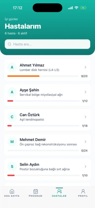 Therapist patient list